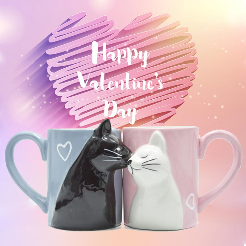 Kissing Cats Cup Couple Mug Set